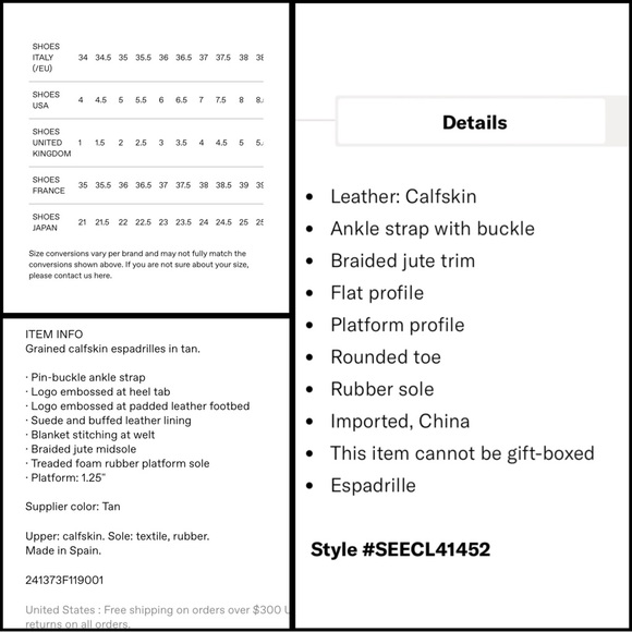 SEE BY CHLOE Tan Glyn Espadrilles Leather Flat Neutral Flats Shoes Gold Buckle 8 - Picture 16 of 16